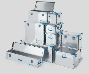 Zarges standard og stablebare aluminiumskasser